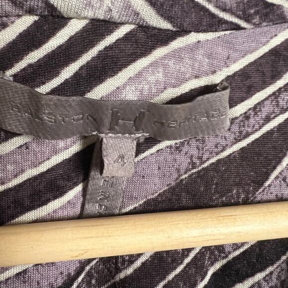 Halston Heritage Gray White Abstract Striped Draped Front Sleeveless Dress Sz 4 - Picture 6 of 7